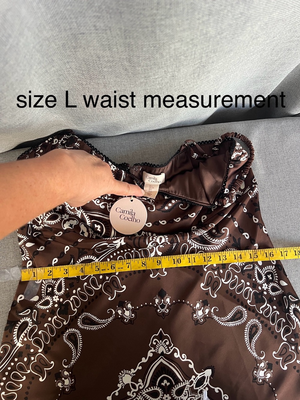 Camila Coelho Revolve Satin Paisley SpaghettiStraps Maxi dress brown white L - Picture 14 of 16